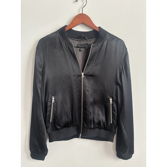 DSTLD 100% Silk Black Bomber jacket Size Large - Picture 1 of 3
